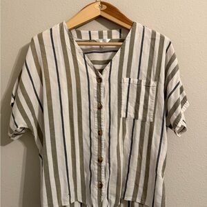 Time and Tru Olive and Navy Striped Shirt Large size for women